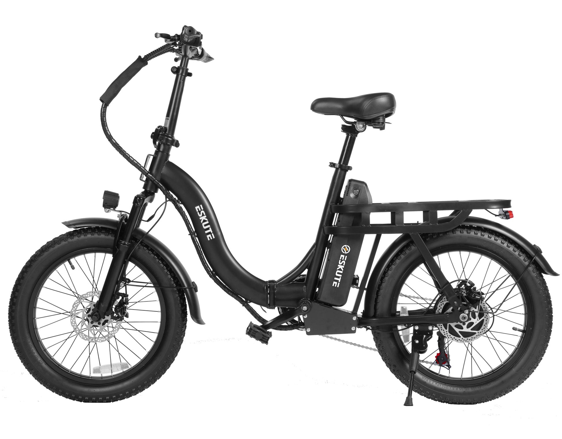 Black electric bike with 'Exmute' branding on a white background