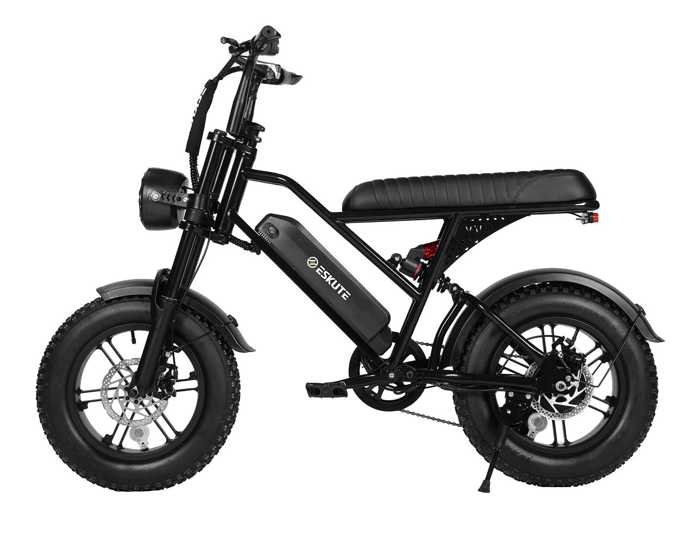 Black electric bike with 'ESKUTE' branding on a white background